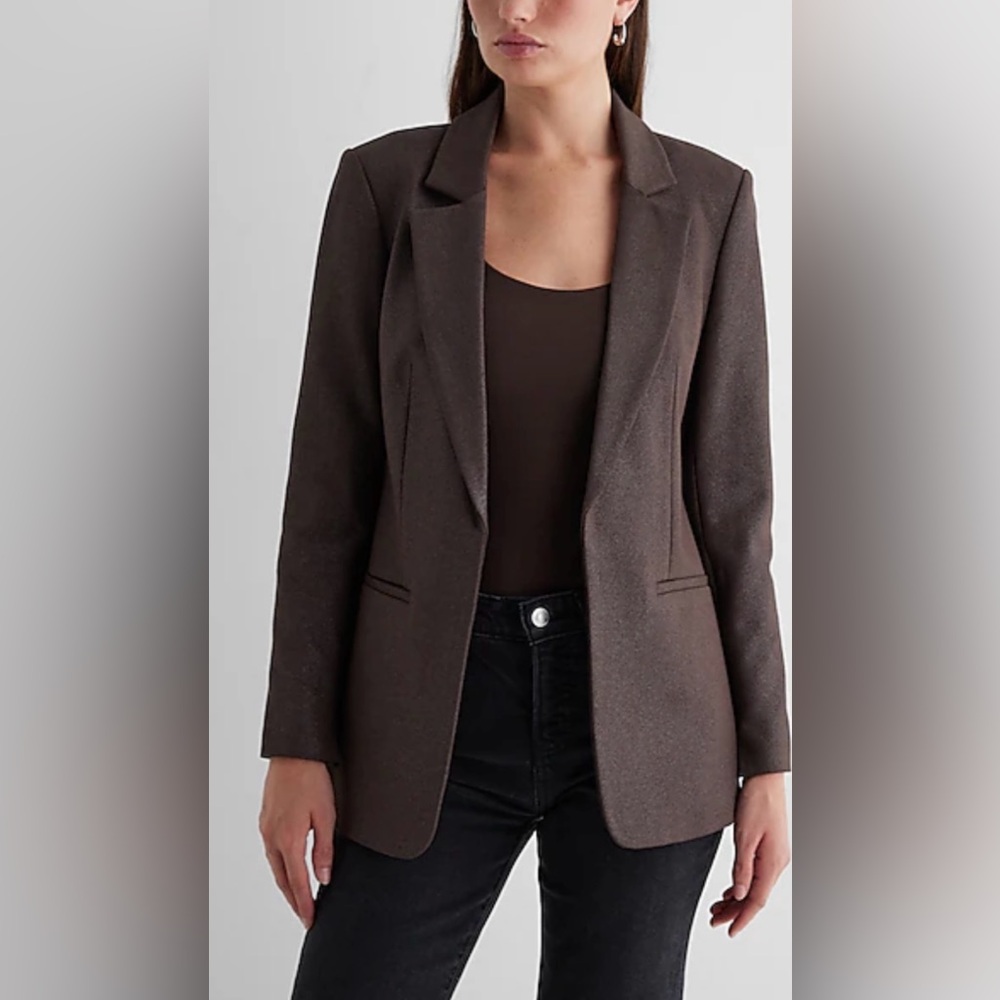 Express Columnist Open Front Blazer - Espresso Brown Medium